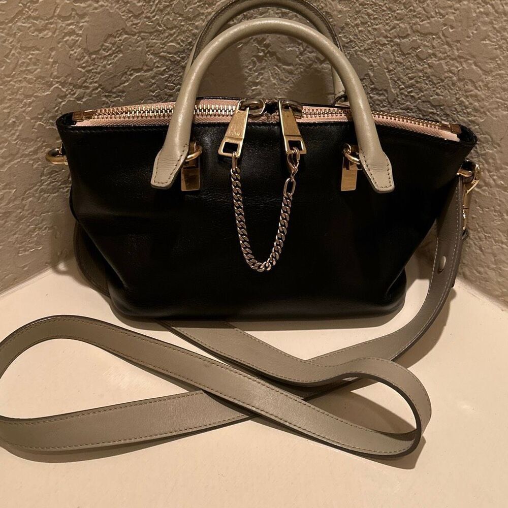 Chloe Baylee Two Way Mini Bag Black Gray Italian Leather Minimalist Contemporary